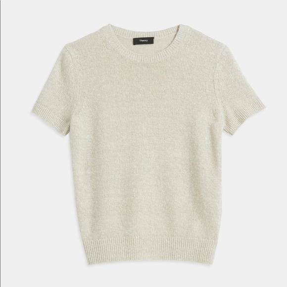 Theory Tops - NEW Theory Linen Cashmere Basic Tee in Flax